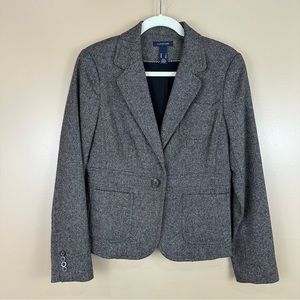 Lands End Black Gray Wool Blend Blazer Jacket 8 Classic Academia Office Career